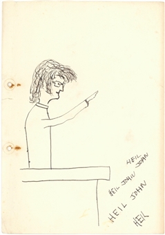 John Lennon Self Caricature Drawing, One of The Earliest Known, Depicting Him Giving A Nazi Salute (Caiazzo LOA)